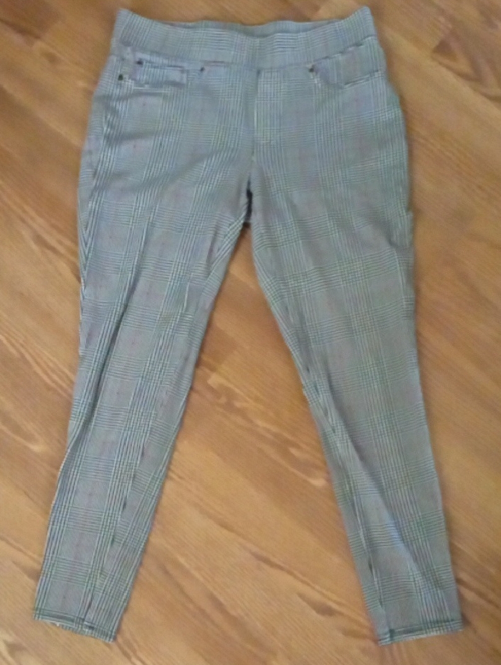 Plaid Slim Fit Ankle Pants - Gray/Tan